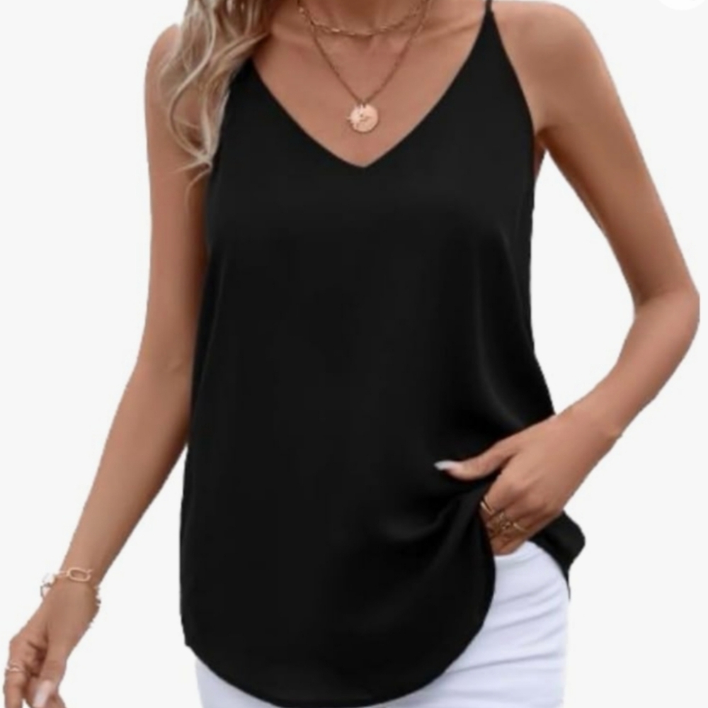 Agnes & Dora Black VNeck Longline T Back Spaghetti Strap Top Size Small